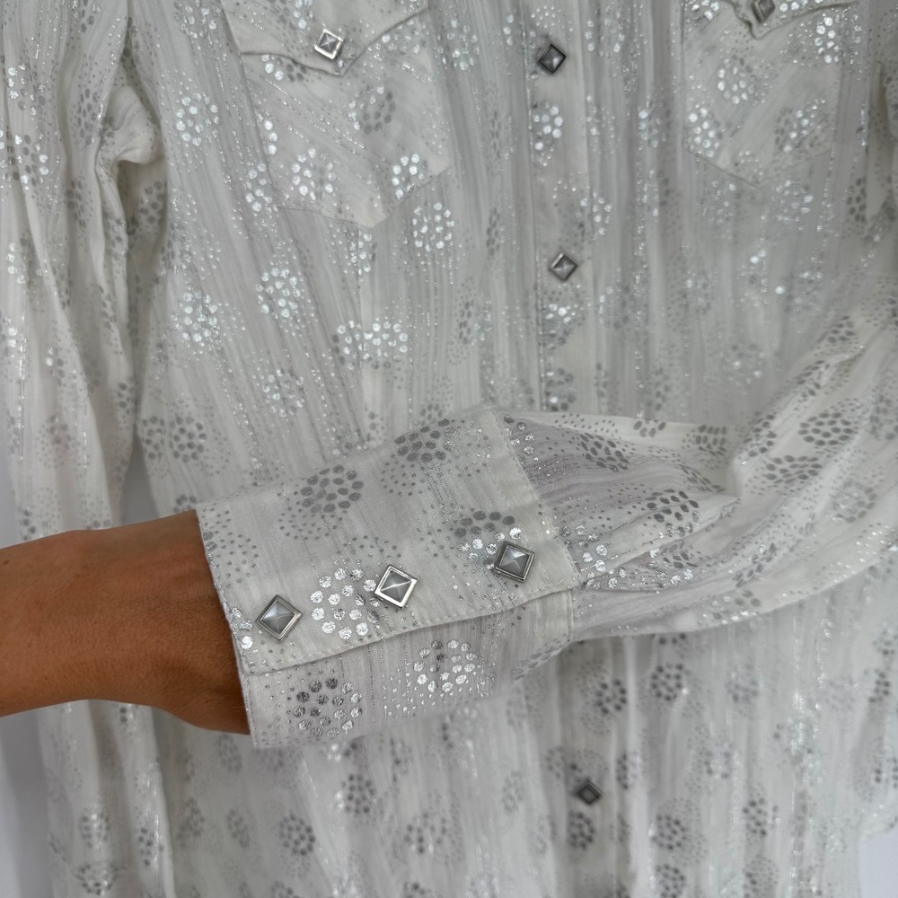 Roper Shirt Large Womens White Metallic Western Coastal Cowgirl Pearl Snaps - Picture 6 of 11